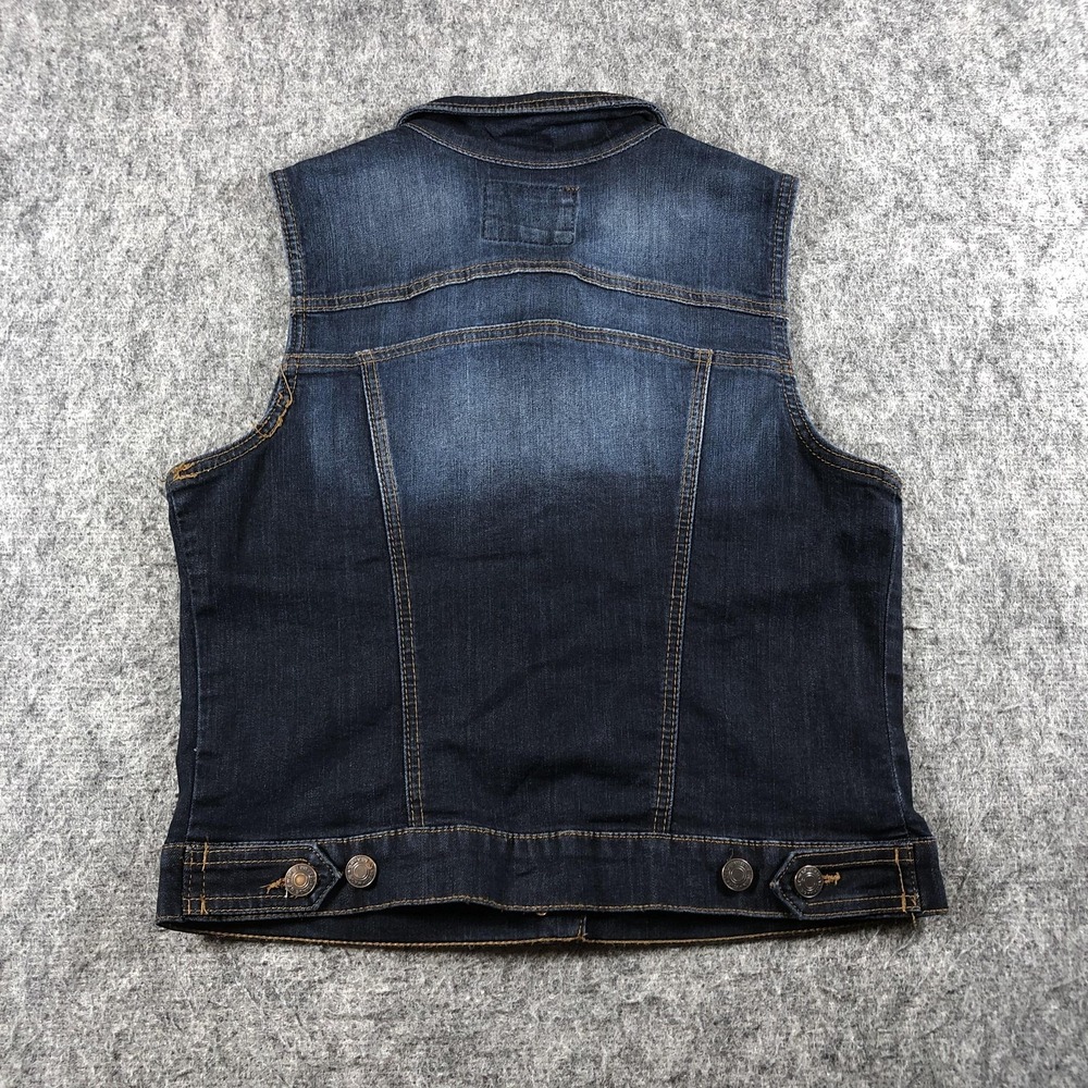 Wax Jean Womens Large Blue Stretch Denim Trucker Vest Button Front - Picture 14 of 14